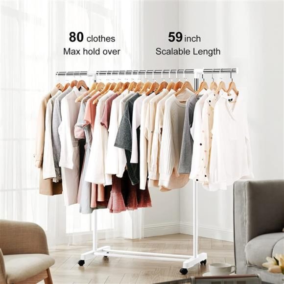 JZM Adjustable Clothes Garment RackRolling Clothes Organizer on Wheels